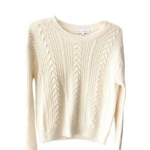 White+Warren 100% Cashmere Ivory Cable Knit Sweater